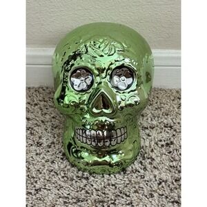 Cocinaware Day Of The Dead Metallic 3D Skull Halloween Decor Green Full Size